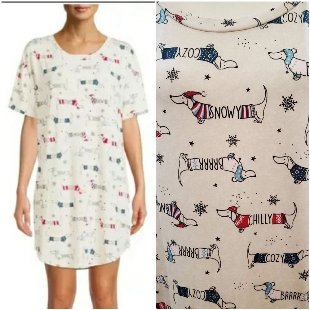 Secret Treasures Night Shirt /Gown, Dachshund Dog Size S/M Pockets